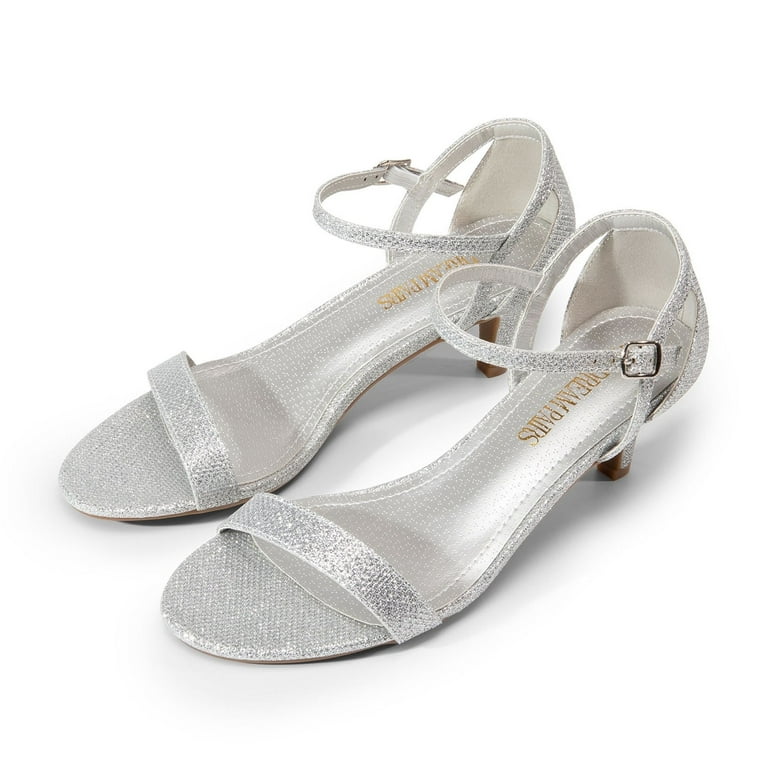 Low heeled silver dress sandals discount