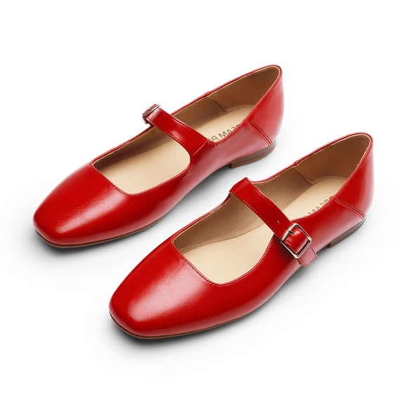 DREAM PAIRS Women's Mary Jane Flats Square Toe Comfortable Casual Slip On Dress Shoes Ballet Flats with Buckle Strap
