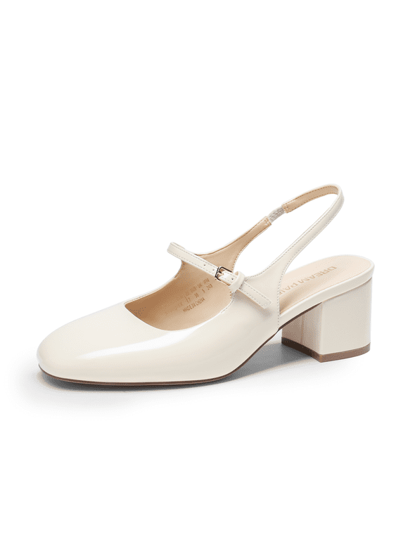 Women's Mary Jane Low Chunky Heels Slingback Closed Square Toe Dress Shoes Wedding Party Work Office Pumps Shoes