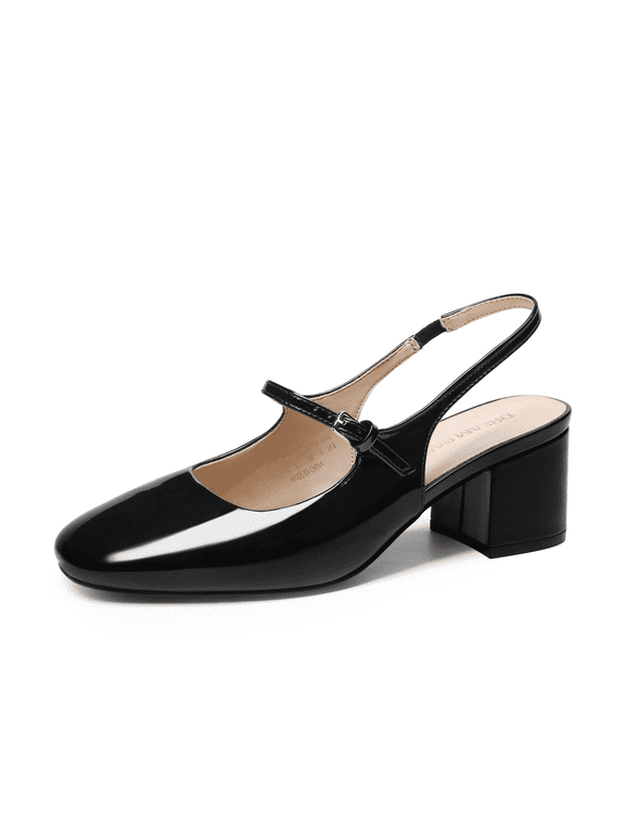Women's Mary Jane Low Chunky Heels Slingback Closed Square Toe Dress Shoes Wedding Party Work Office Pumps Shoes