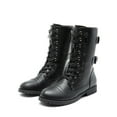thumbnail image 1 of BURUDANI Women's Mid Calf Boots Zipper Leather Combat Boots Flat Buckle Shoes TERRAN BLACK Size 8.5, 1 of 6