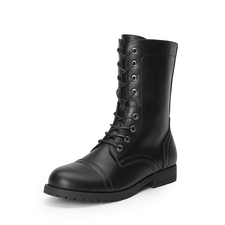 DREAM PAIRS Women's Mid-Calf Combat Boots, Lace-Up Military Style