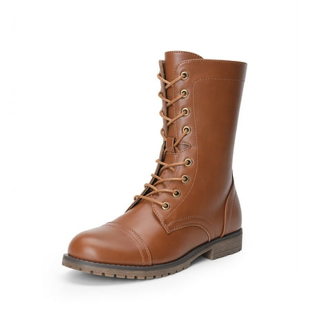 DREAM PAIRS Women’s Mid-Calf Combat Boots, Lace-Up Military Style Boots with Side Zipper, Faux Leather Round Toe Fall Winter Booties
