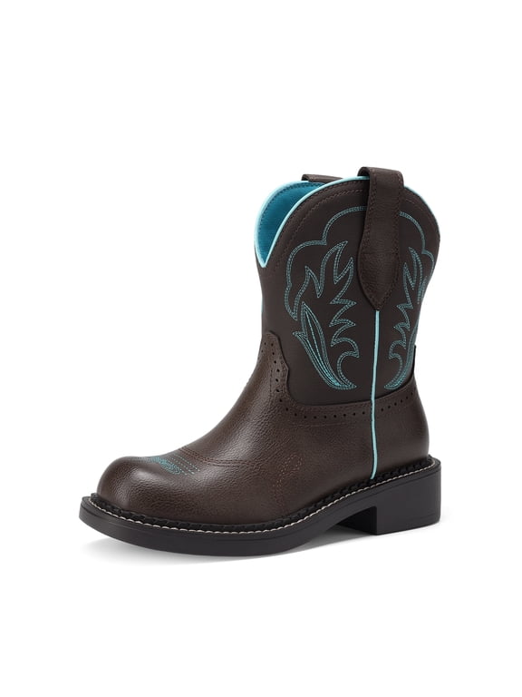 Women's Mid-Calf Cowboy Cowgirl Boots Embroidered Pull-On Western Boots