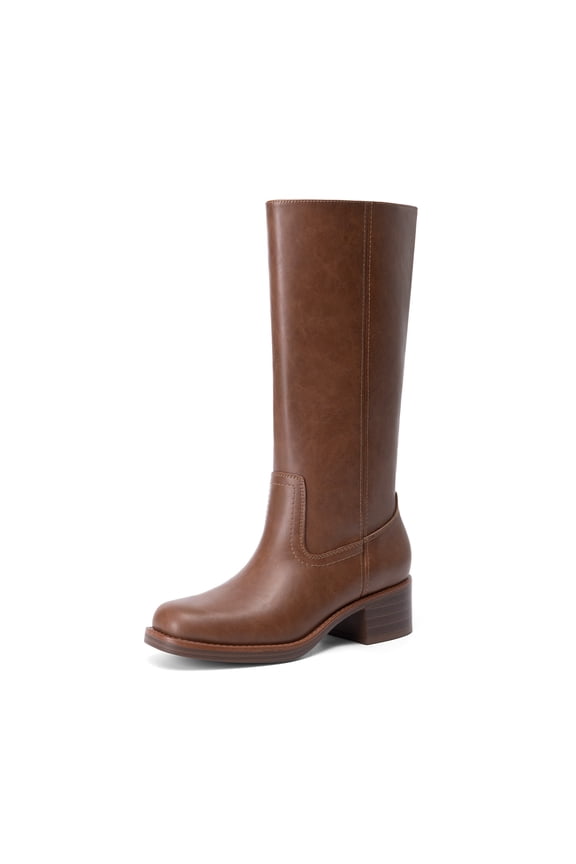 Women’s Mid Calf Western Boots Square Toe Low Block Heel Pull On Casual Boots