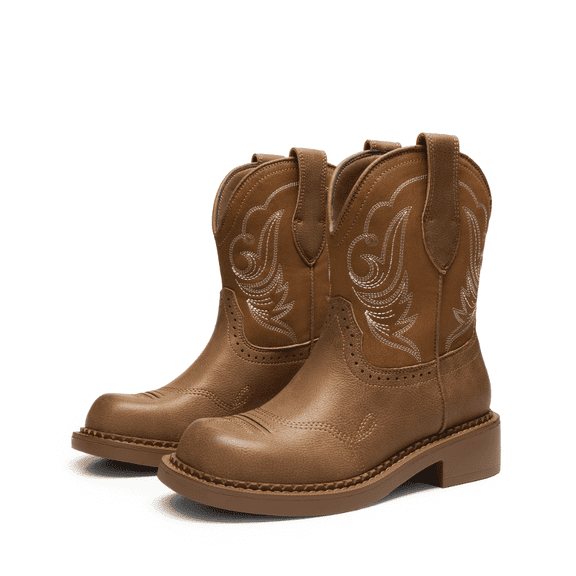 BURUDANI Women's Mid-Calf Cowboy Cowgirl Boots Embroidered Pull-On Western Boots