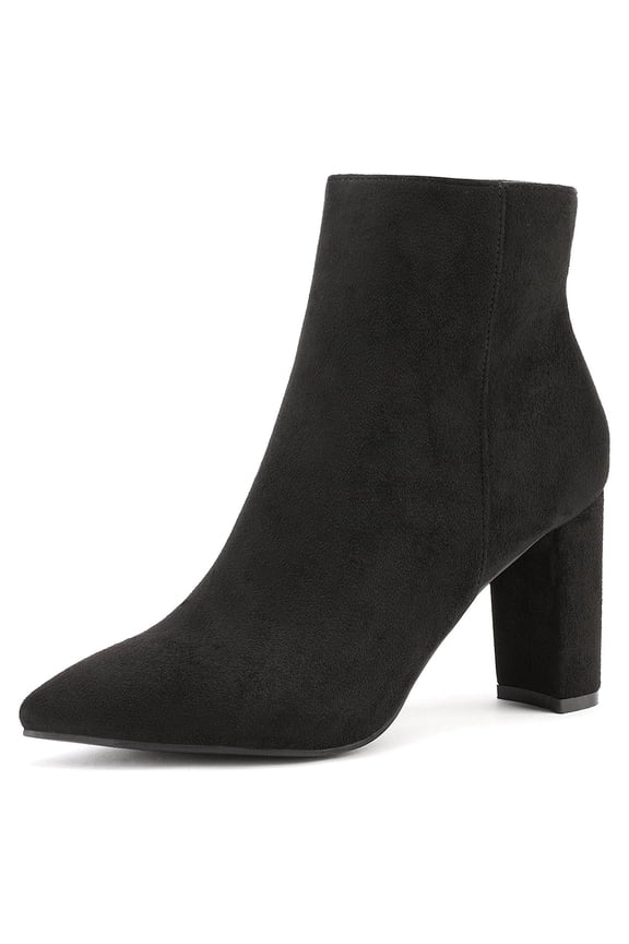 Women Chunky Heel Ankle Booties Pointed Toe Short Boots Slip On Comfortable Casual Dressy Boots