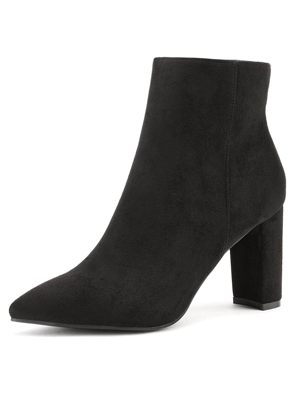 Women's Ankle Boots Chunky Heel Pointed Toe Short Boots Slip-On Booties for Work Casual and Date Night
