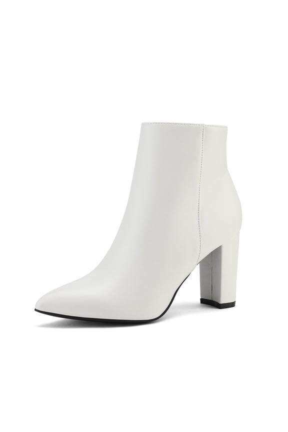 Women Chunky Heel Ankle Booties Pointed Toe Short Boots Slip On Comfortable Casual Dressy Boots