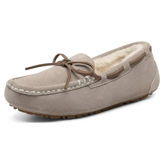 DREAM PAIRS Women's Moccasin Faux Fur Suede Slippers Comfort Slip On House Slippers for Women Winter Warm Shoes Auzy-02 Sand Size 10