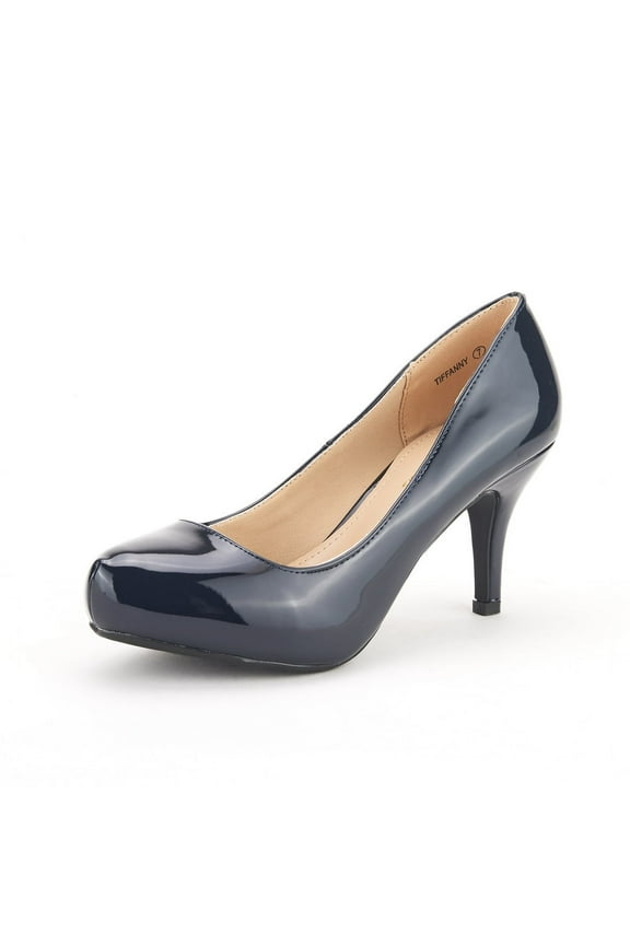 Women's New Classic Elegant Party Wedding Shoes Versatile Low Stiletto Heel Dress Platform Pumps Shoes NAVY/PAT TIFFANNY size 9.5