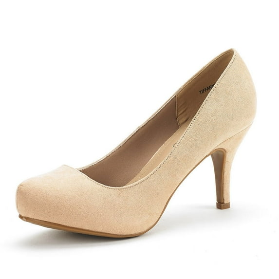 DREAM PAIRS Women's New Classic Elegant Party Wedding Shoes Versatile Low Stiletto Heel Dress Platform Pumps Shoes NUDE/SUEDE TIFFANNY size 5