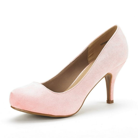 DREAM PAIRS Women's New Classic Elegant Party Wedding Shoes Versatile Low Stiletto Heel Dress Platform Pumps Shoes PINK/SUEDE TIFFANNY size 10