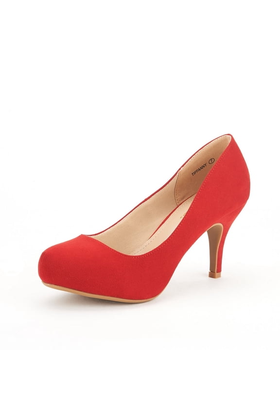 Women's New Classic Elegant Party Wedding Shoes Versatile Low Stiletto Heel Dress Platform Pumps Shoes RED TIFFANNY size 5