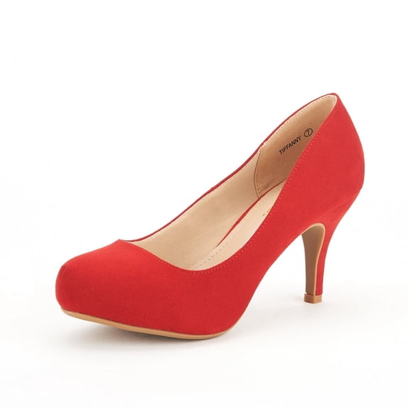 DREAM PAIRS Women's New Classic Elegant Party Wedding Shoes Versatile Low Stiletto Heel Dress Platform Pumps Shoes RED TIFFANNY size 7.5