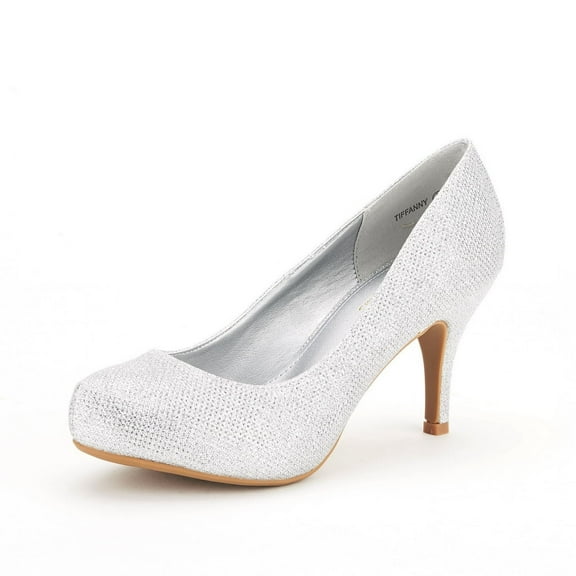 DREAM PAIRS Women's New Classic Elegant Party Wedding Shoes Versatile Low Stiletto Heel Dress Platform Pumps Shoes SILVER TIFFANNY size 12