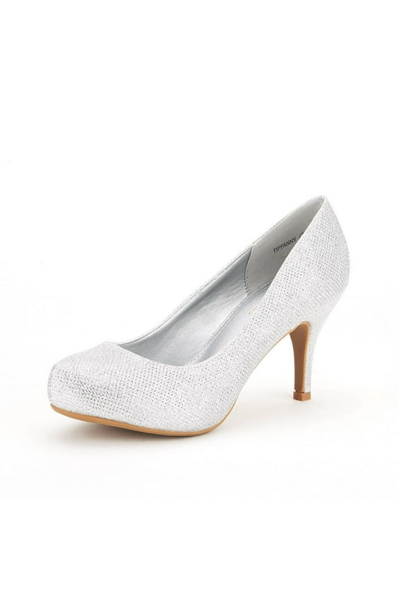 Women's New Classic Elegant Party Wedding Shoes Versatile Low Stiletto Heel Dress Platform Pumps Shoes SILVER TIFFANNY size 12