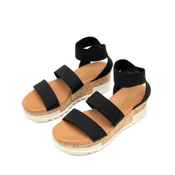 DREAM PAIRS Women's Open Toe Ankle Strap Casual Flatform Platform Sandals BLACK size 6.5