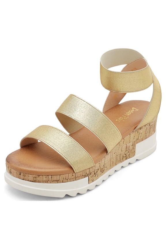 Women's Open Toe Ankle Strap Casual Flatform Platform Sandals GOLD size 8.5