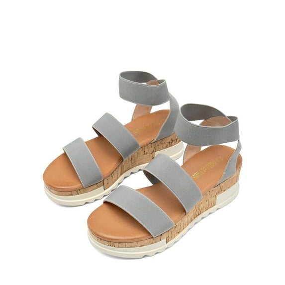 DREAM PAIRS Women's Open Toe Ankle Strap Casual Flatform Platform Sandals GREY size 9.5