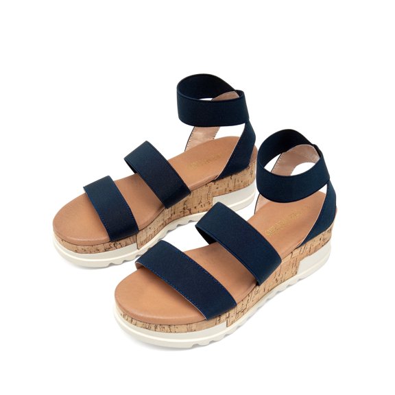 DREAM PAIRS Women's Open Toe Ankle Strap Casual Flatform Platform Sandals NAVY size 10