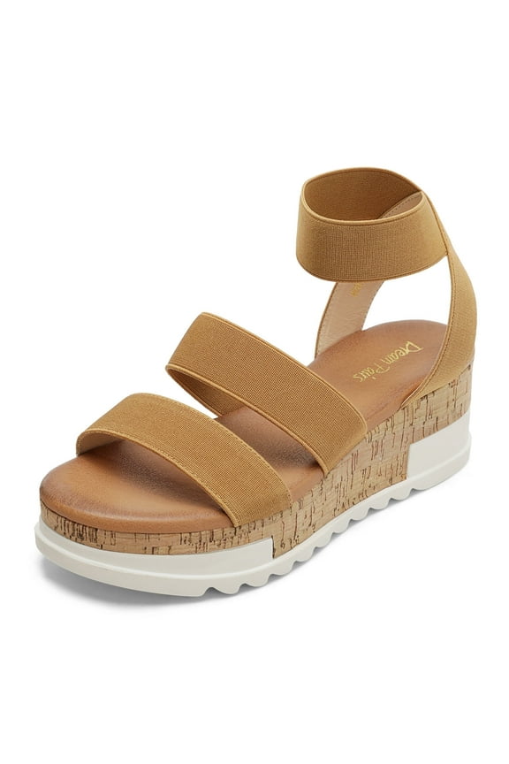 Women's Open Toe Ankle Strap Casual Flatform Platform Sandals REED-1 CAMEL size 7.5
