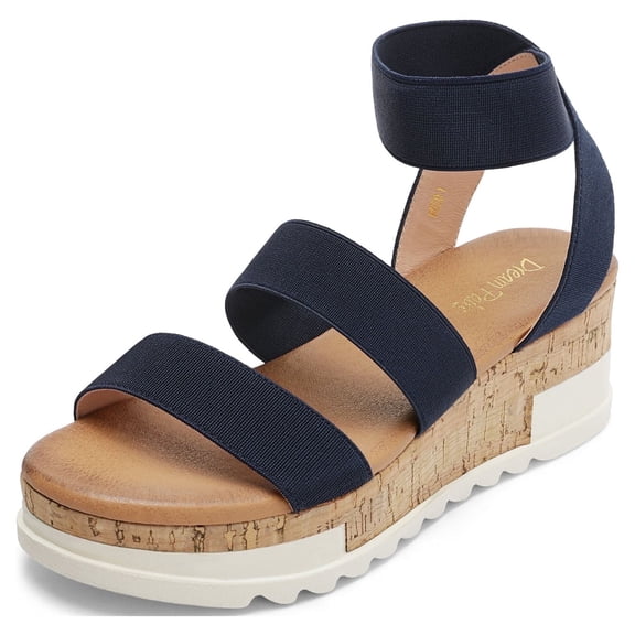 DREAM PAIRS Women's Open Toe Ankle Strap Casual Flatform Platform Sandals REED-1 NAVY size 6.5