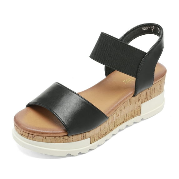 DREAM PAIRS Women's Open Toe Ankle Strap Casual Flatform Platform Sandals REED-2 BLACK size 8
