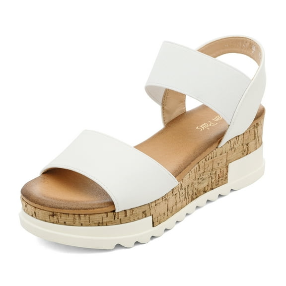 DREAM PAIRS Women's Open Toe Ankle Strap Casual Flatform Platform Sandals REED-2 WHITE size 7.5