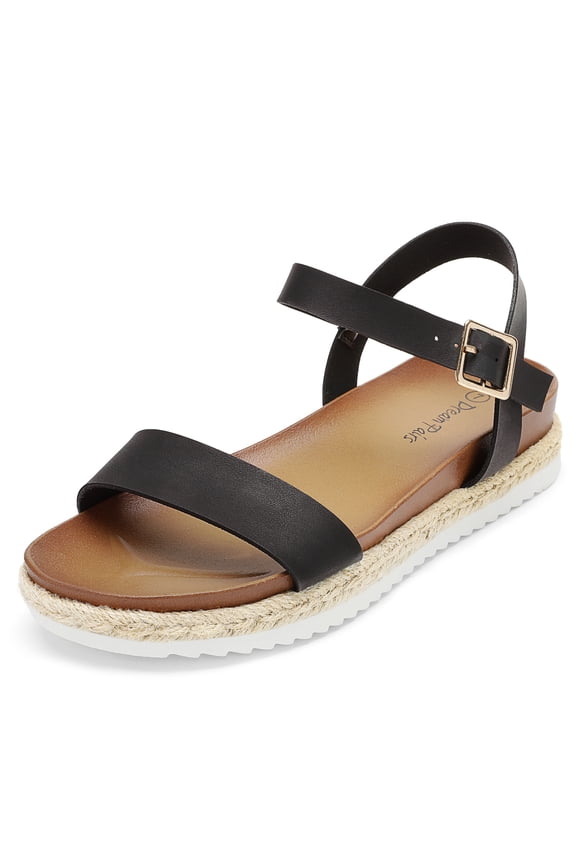 Women’s Open Toe Ankle Strap Espadrille Casual Flatform Platform Wedge Sandals SUNNA BLACK/PU size 6.5
