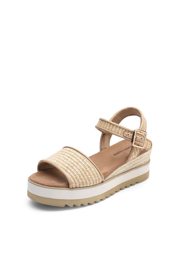 Women's Open Toe Buckle Ankle Strap Espadrille Platform Wedge Sandals
