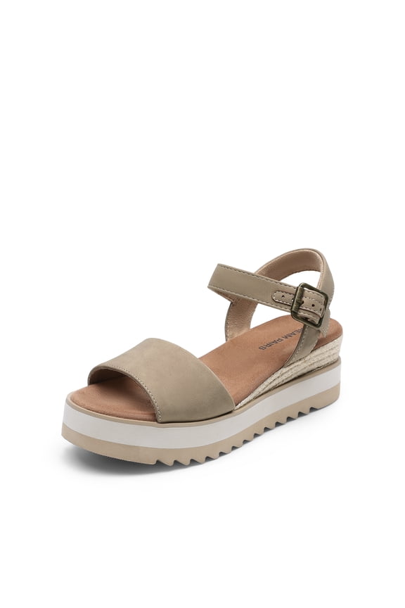 Women's Open Toe Buckle Ankle Strap Espadrille Platform Wedge Sandals