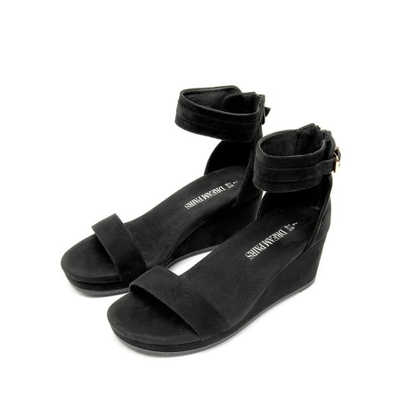 DREAM PAIRS Women's Open Toe Buckle Ankle Strap Platform Wedge Sandals BLACK size 9