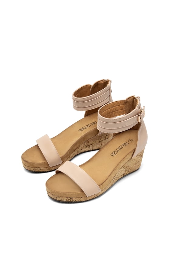 Women's Open Toe Buckle Ankle Strap Platform Wedge Sandals NUDE size 9