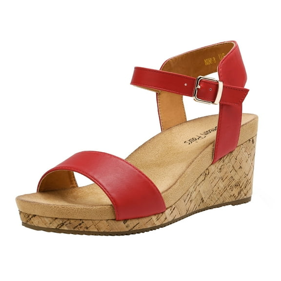 DREAM PAIRS Women's Open Toe Buckle Ankle Strap Platform Wedge Sandals