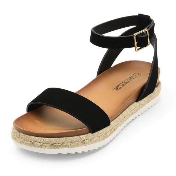 DREAM PAIRS Women's Open Toe Espadrille Platform Sandals Soft Comfort Summer Shoes Classic KATHY BLACK/NUBUCK Size 8