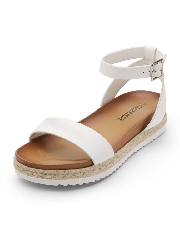 Women's Open Toe Espadrille Platform Sandals Soft Comfort Summer Shoes Classic KATHY WHITE/PU Size 7.5