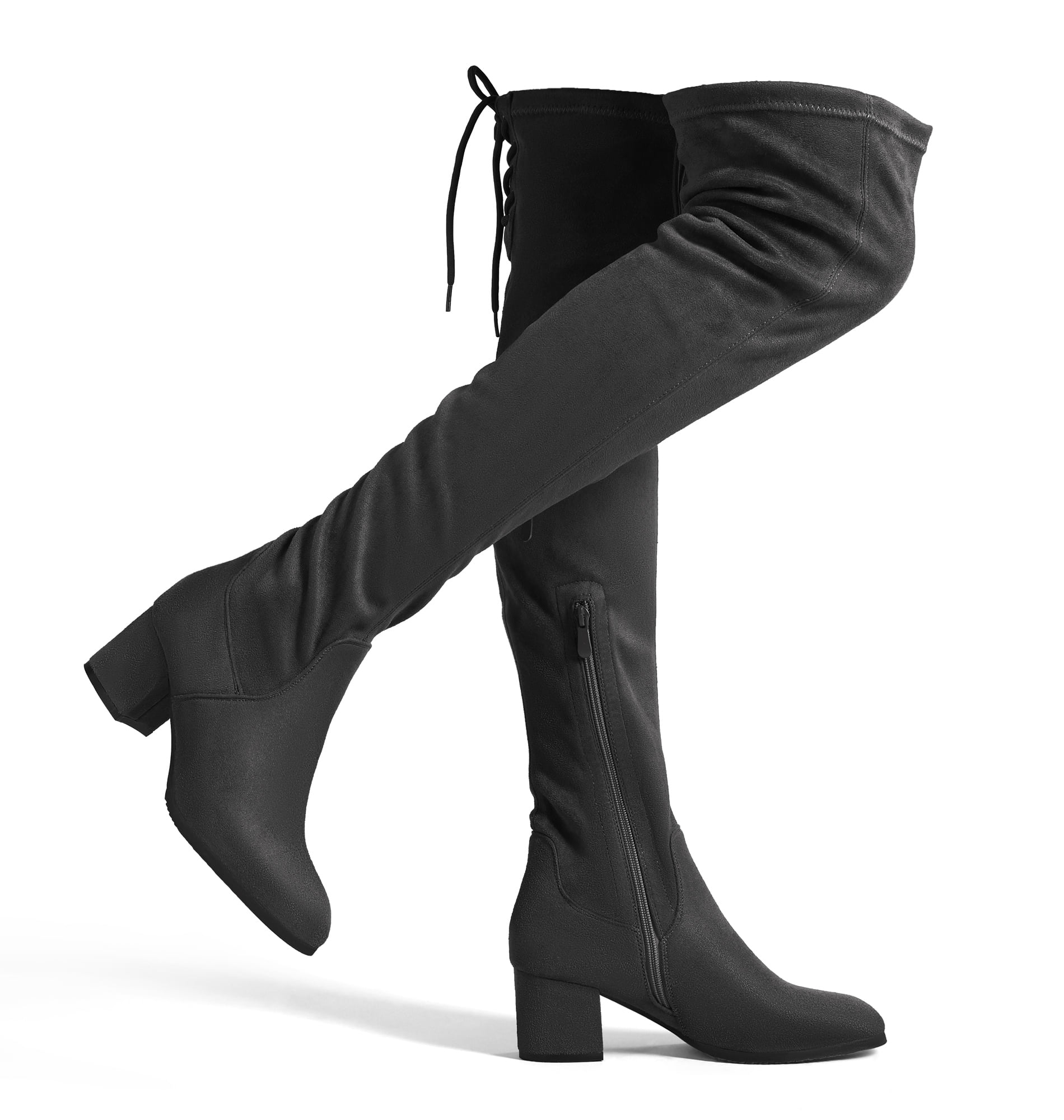 Grey block heel over the knee boots cheap
