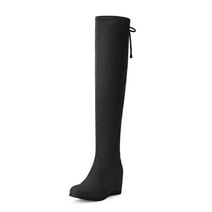 ASWMXR Women‘s Fashion Thigh High Boots Stylish Faux Leather Round Toe ...