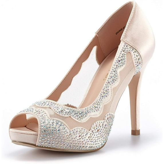 DREAM PAIRS Women's Peep Toe Wedding Party Glitter High Heels Dress Pump Shoes DIVINE-01 CHAMPAGNE Size 7