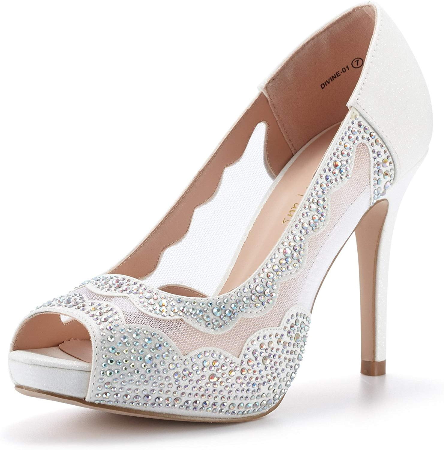 DREAM PAIRS Women's Peep Toe Wedding Party Glitter High Heels Dress Pump Shoes DIVINE-01 WHITE Size 10