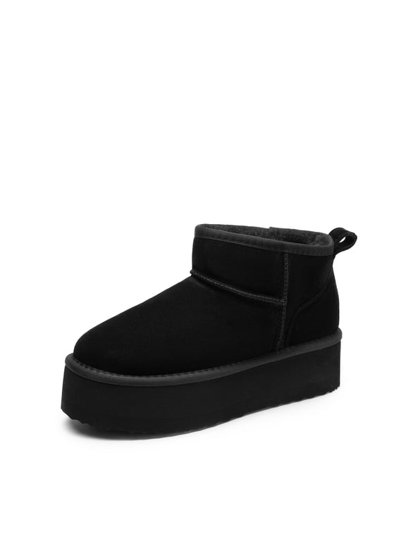 Women's Platform Anti-Slip Mini Boots Waterproof genuine suede upper, 17mm plush faux fur lining, Triple-layer memory foam cushion for all-day wear Width