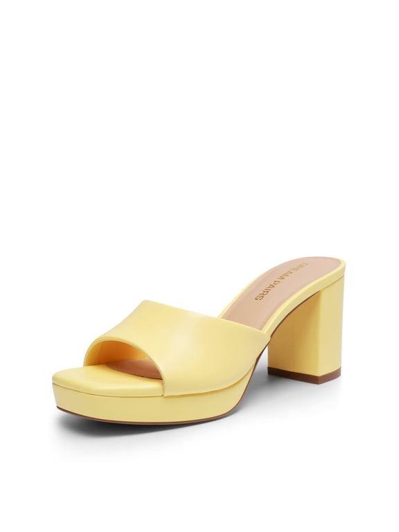 Women's Platform Block Heel Mule Sandals, Square Toe Ankle Strap Slip On Comfortable Heeled Sandals for Party Wedding Shoes