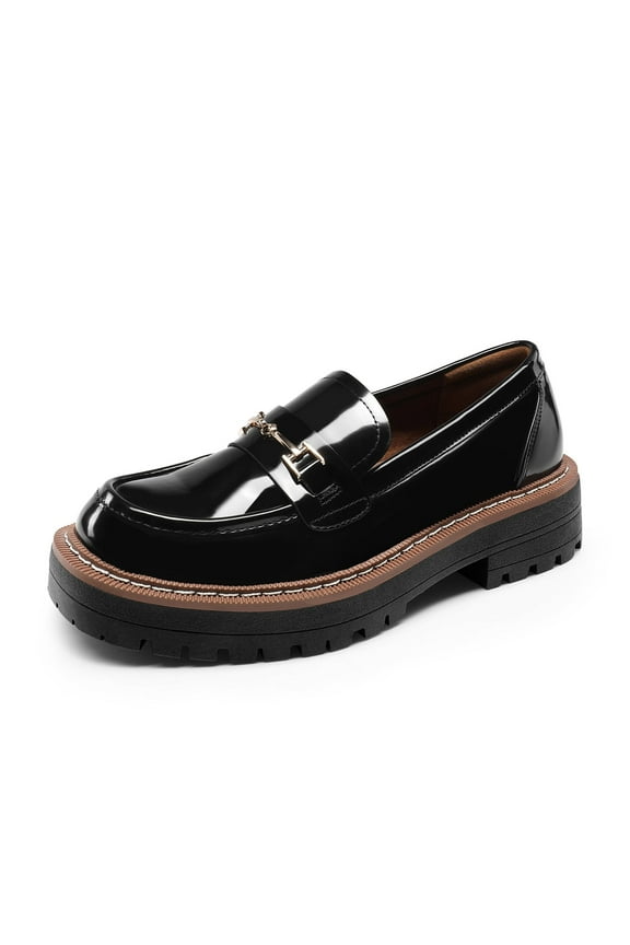 Women's Platform Chunky Heel Slip-On Loafers Business Casual Dress Shoes