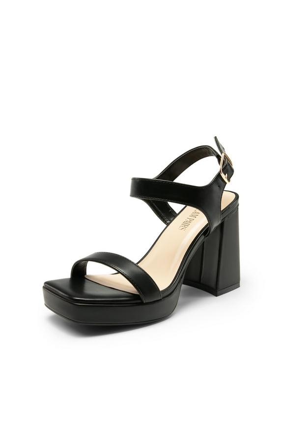 Women's Platform Chunky Heels Ankle Strap Block High Heel Square Toe Wedding Party Dress Sandals Shoes