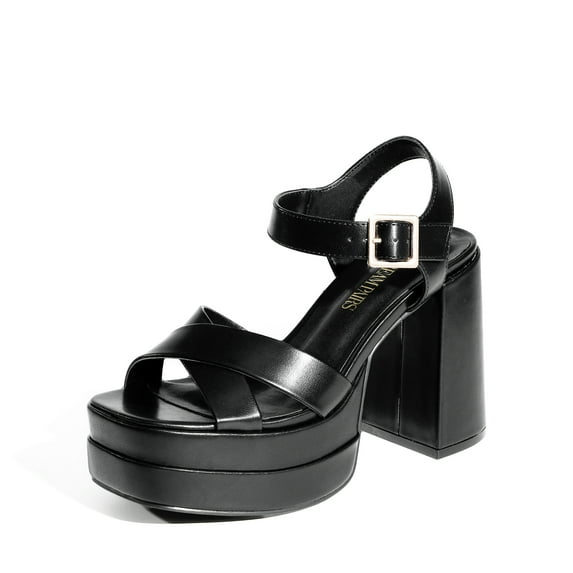 DREAM PAIRS Women's Platform Chunky Heels Square Open Toe Ankle Strap High Heeled Sandals Y2K Shoes for Party Brunch