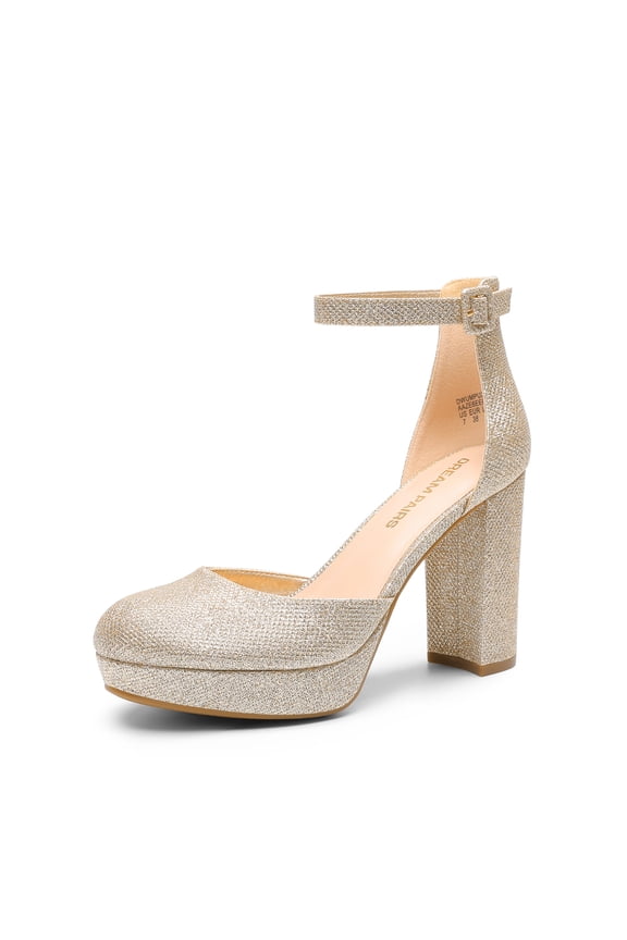 Women's Platform Chunky High Heels Closed Toe Block Ankle Strap Dress Bridal Party Wedding Shoes