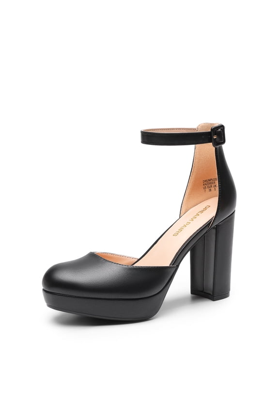 Women's Platform Chunky High Heels Closed Toe Block Ankle Strap Dress Bridal Party Wedding Shoes