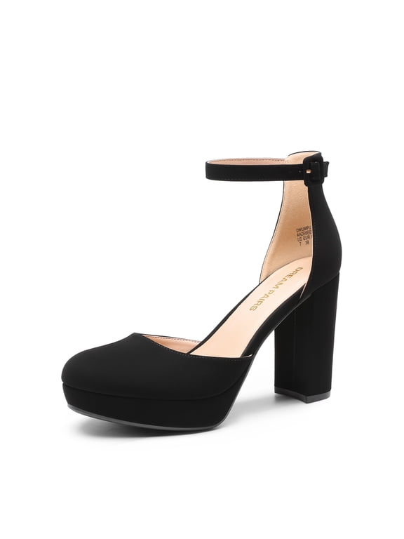 Women's Platform Chunky High Heels Closed Toe Block Ankle Strap Dress Bridal Party Wedding Shoes