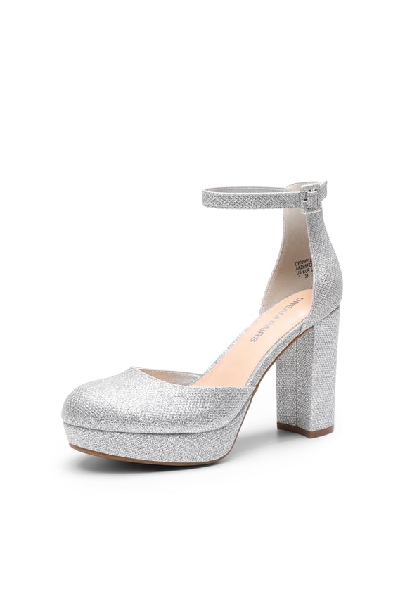 Women's Platform Chunky High Heels Closed Toe Block Ankle Strap Dress Bridal Party Wedding Shoes